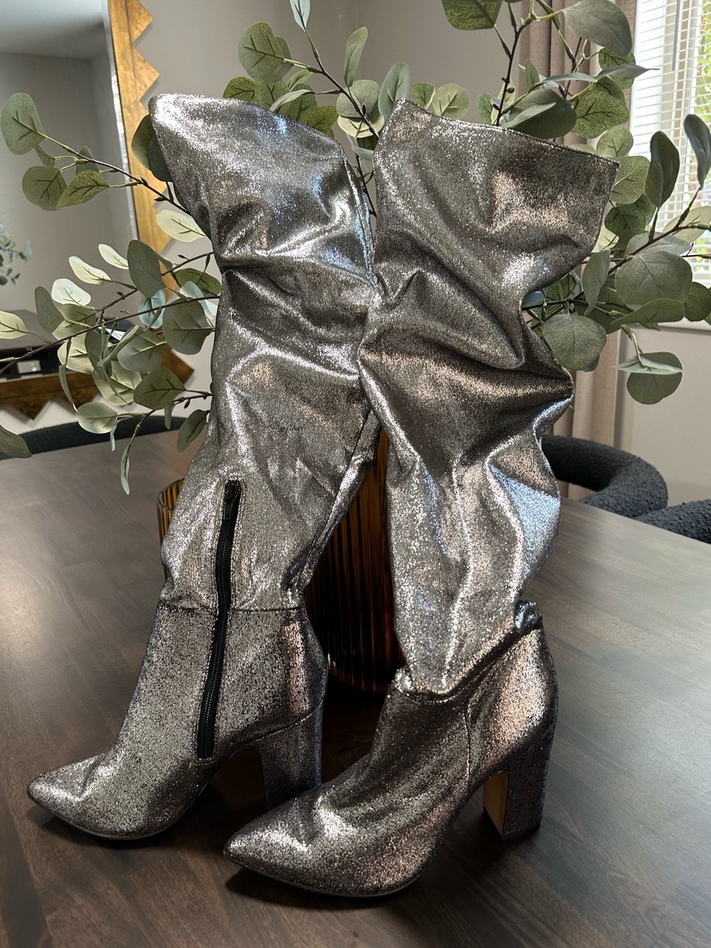 Express over the knee silver boots